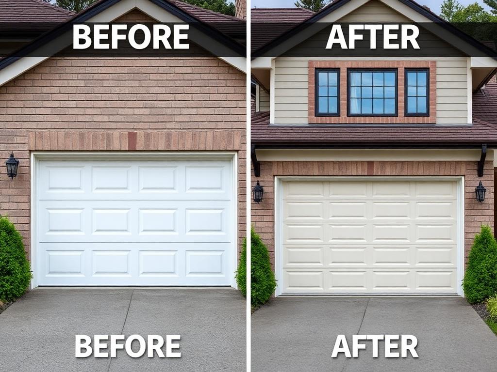 Before and after garage door installation transformation